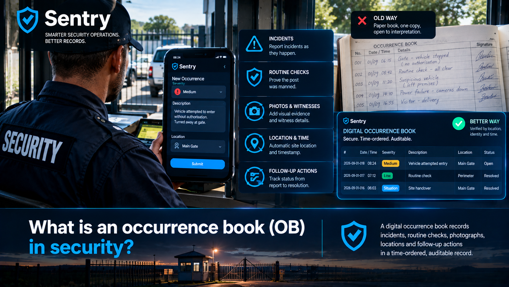 What is an occurrence book (OB) in security?